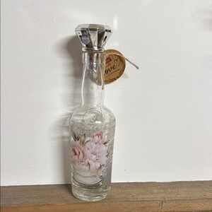 Gustin Glass Bottle with Silver Cap and Floral Design